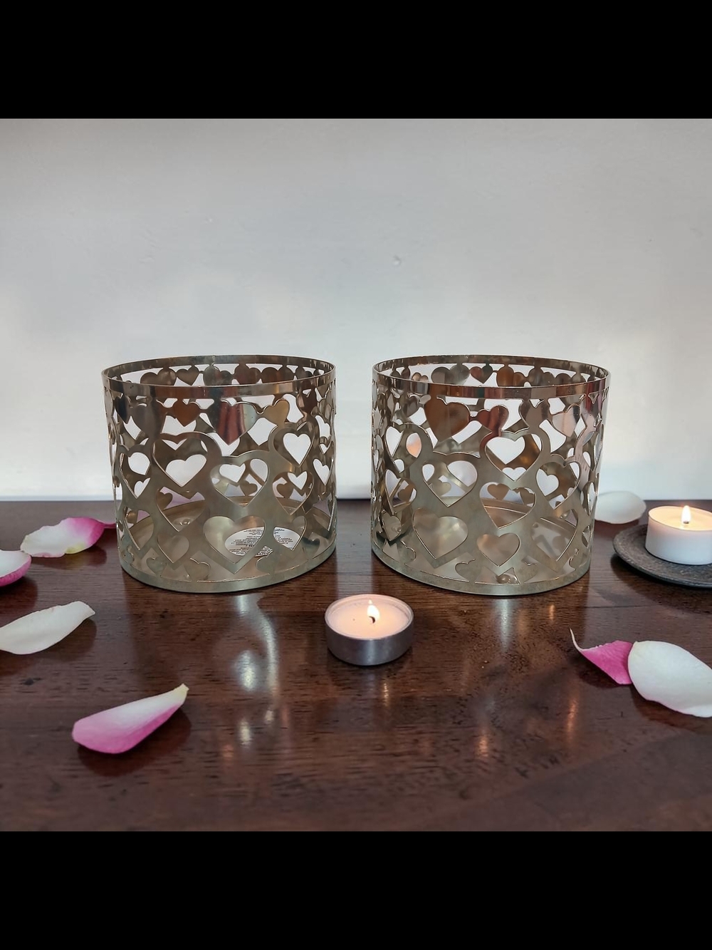 Metal Heart Cutout Candle Holders - Gold (Set of 2)